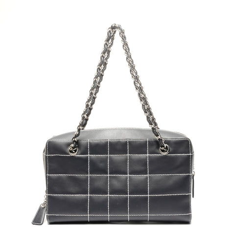 CHANEL No. 7 2002-2003 Leather Wild Stitch Chocolate Bar Shoulder Bag black WS25144