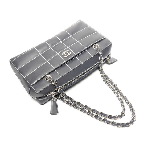 CHANEL No. 7 2002-2003 Leather Wild Stitch Chocolate Bar Shoulder Bag black WS25144