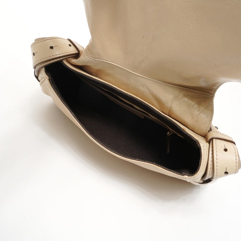 YVES SAINT LAURENT Leather Mombasa One Belt Shoulder Bag beige WS25157