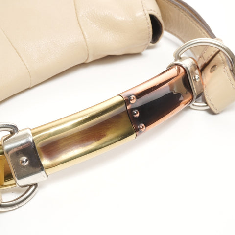 YVES SAINT LAURENT Leather Mombasa One Belt Shoulder Bag beige WS25157