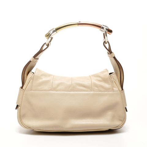YVES SAINT LAURENT Leather Mombasa One Belt Shoulder Bag beige WS25157