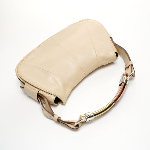 YVES SAINT LAURENT Leather Mombasa One Belt Shoulder Bag beige WS25157