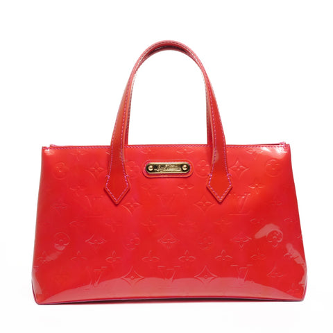 LOUIS VUITTON Monogram Patent Leather Wilshire PM Patent Leather Handbag Red WS25160