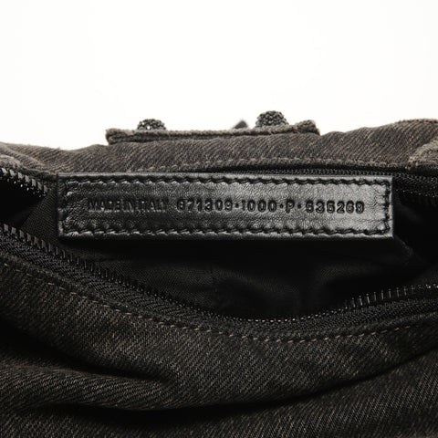 BALENCIAGA Le Cagoule XS Denim with Rhinestones Shoulder Bag black WS25167