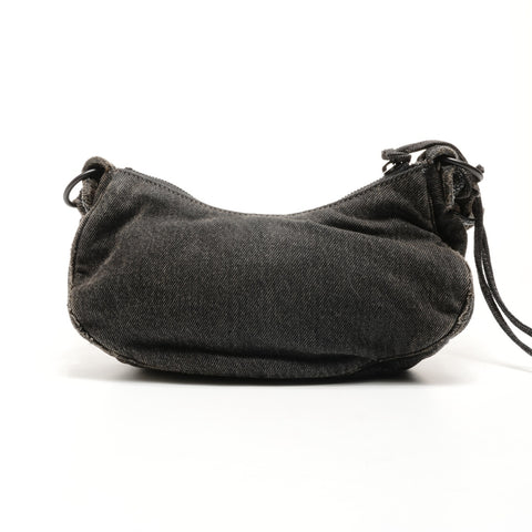 BALENCIAGA Le Cagoule XS Denim with Rhinestones Shoulder Bag black WS25167