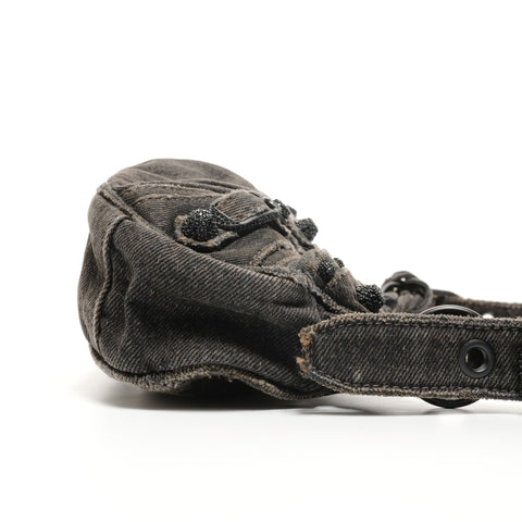 BALENCIAGA Le Cagoule XS Denim with Rhinestones Shoulder Bag black WS25167