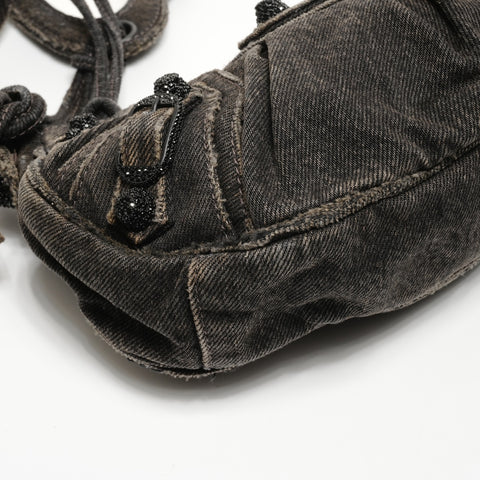 BALENCIAGA Le Cagoule XS Denim with Rhinestones Shoulder Bag black WS25167