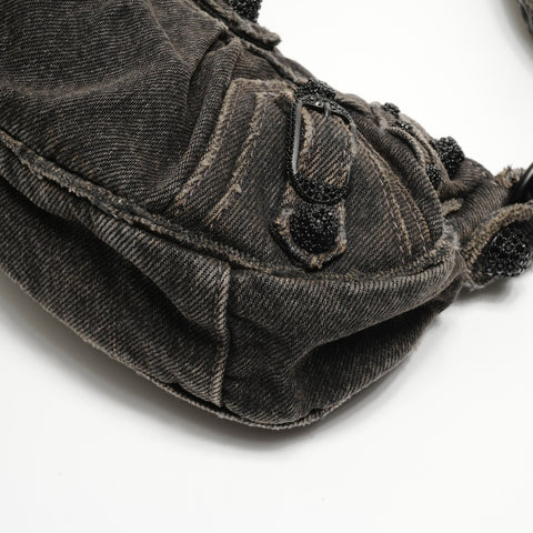 BALENCIAGA Le Cagoule XS Denim with Rhinestones Shoulder Bag black WS25167