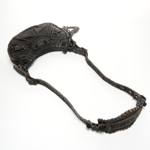 BALENCIAGA Le Cagoule XS Denim with Rhinestones Shoulder Bag black WS25167