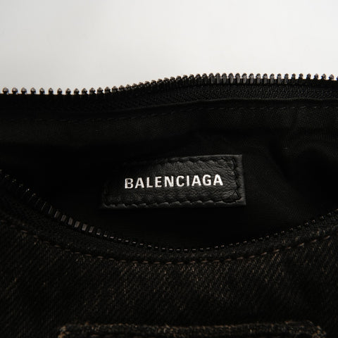 BALENCIAGA Le Cagoule XS Denim with Rhinestones Shoulder Bag black WS25167