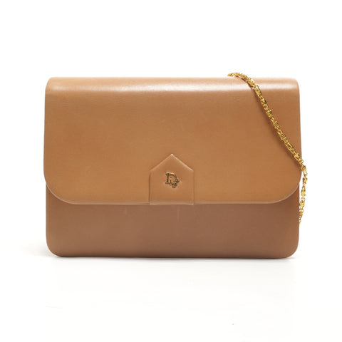 Christian Dior Leather Chain Wallet Clutch Bag Shoulder Bag Brown WS25171