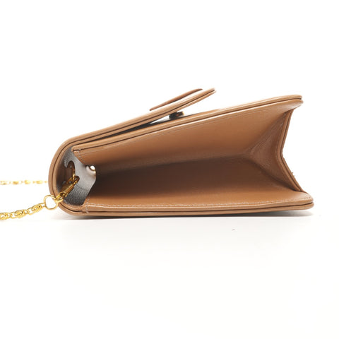 Christian Dior Leather Chain Wallet Clutch Bag Shoulder Bag Brown WS25171