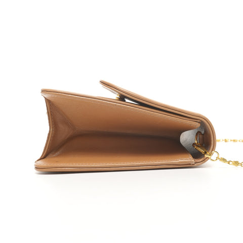 Christian Dior Leather Chain Wallet Clutch Bag Shoulder Bag Brown WS25171