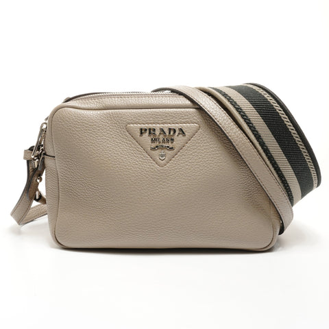 PRADA Leather Jacquard Shoulder Camera Bag Shoulder Bag Brown WS25173