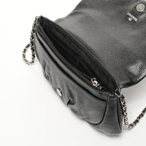 CHANEL No. 16 2012 Caviar Skin COCO Mark Half Moon Chain Wallet Shoulder Bag black WS25176