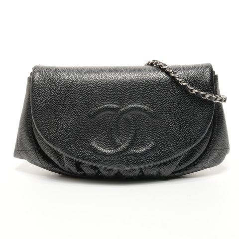 CHANEL No. 16 2012 Caviar Skin COCO Mark Half Moon Chain Wallet Shoulder Bag black WS25176