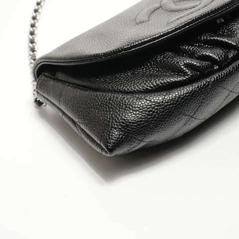 CHANEL No. 16 2012 Caviar Skin COCO Mark Half Moon Chain Wallet Shoulder Bag black WS25176