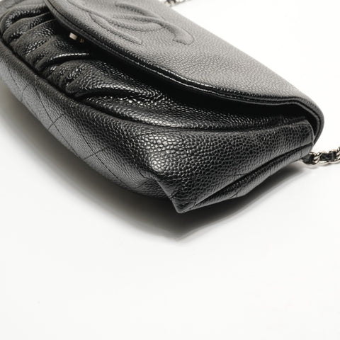 CHANEL No. 16 2012 Caviar Skin COCO Mark Half Moon Chain Wallet Shoulder Bag black WS25176