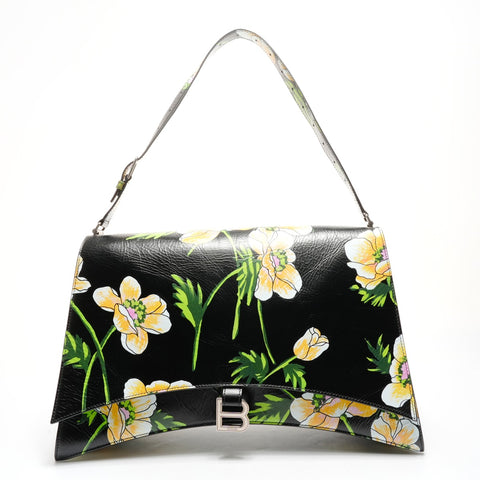 BALENCIAGA Crush L Floral Shoulder Bag black WS25177