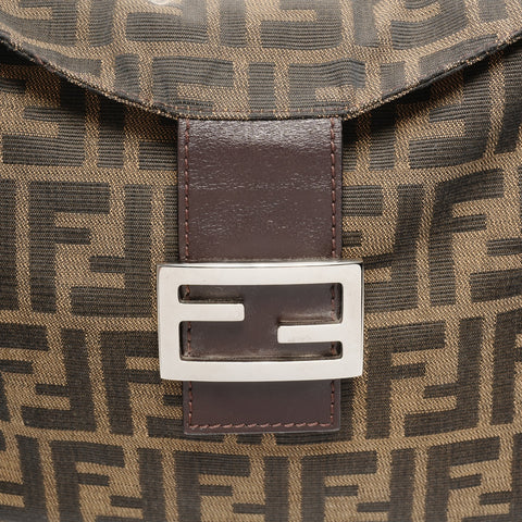 FENDI Zucca Mamma Bucket Canvas Shoulder Bag Brown WS25179