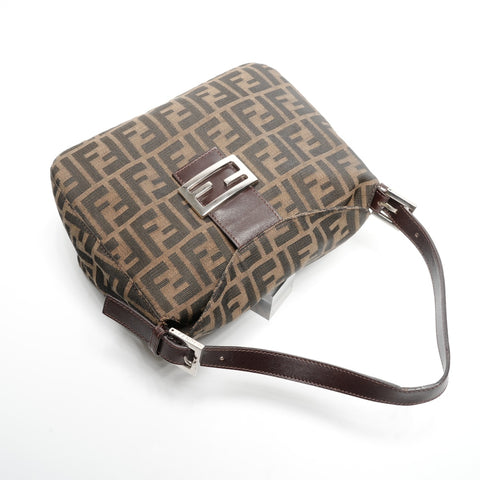 FENDI Zucca Mamma Bucket Canvas Shoulder Bag Brown WS25179