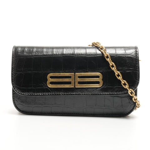 BALENCIAGA Embossed Leather Gossip Small Shoulder Bag black WS25180