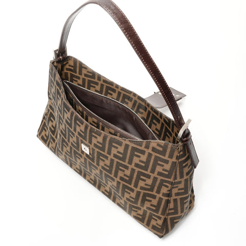 FENDI Zucca Mamma Bucket Canvas Shoulder Bag Brown WS25181