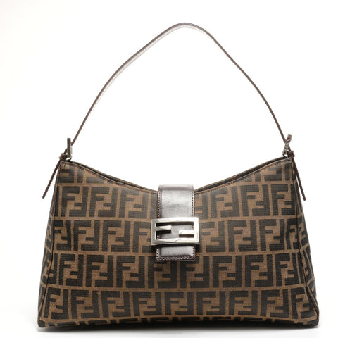 FENDI Zucca Mamma Bucket Canvas Shoulder Bag Brown WS25181