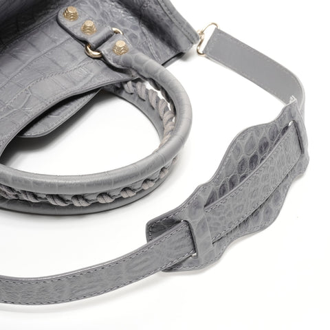 BALENCIAGA Giant Embossed Leather Neo Classic City 2-way Handbag gray WS25182