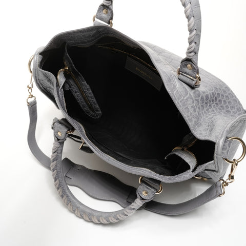 BALENCIAGA Giant Embossed Leather Neo Classic City 2-way Handbag gray WS25182