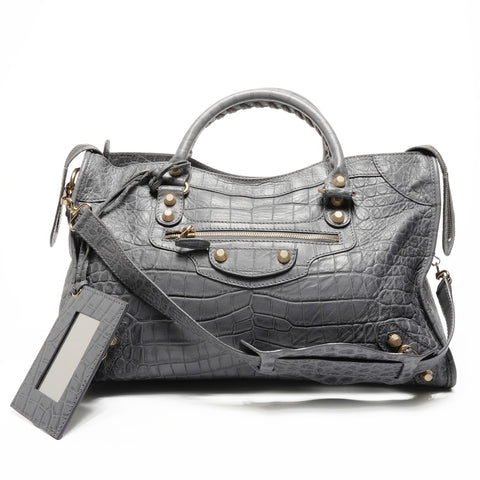 BALENCIAGA Giant Embossed Leather Neo Classic City 2-way Handbag gray WS25182