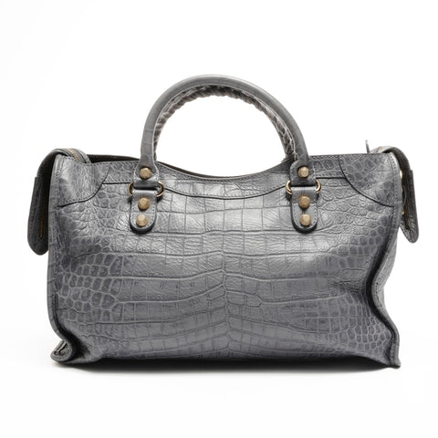 BALENCIAGA Giant Embossed Leather Neo Classic City 2-way Handbag gray WS25182