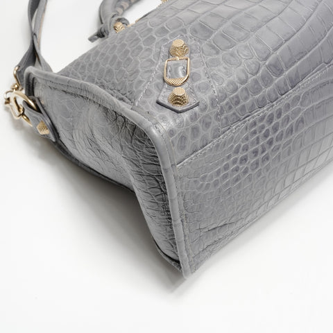 BALENCIAGA Giant Embossed Leather Neo Classic City 2-way Handbag gray WS25182