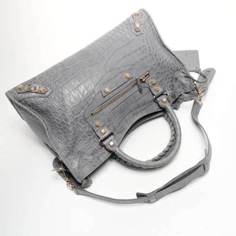 BALENCIAGA Giant Embossed Leather Neo Classic City 2-way Handbag gray WS25182