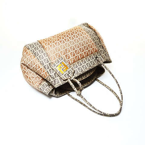 FENDI Zucchino Nylon Shoulder Bag Brown WS25189