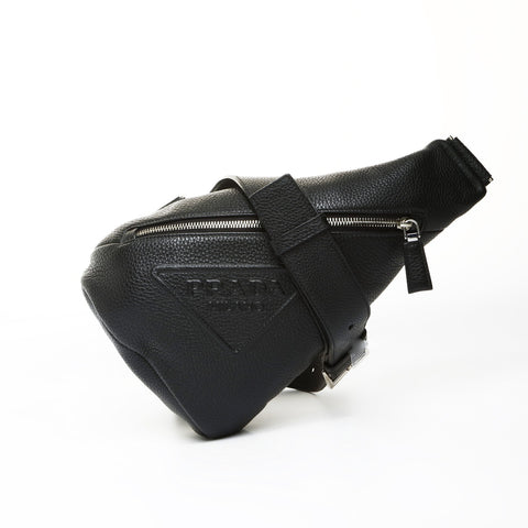 PRADA Leather Triangle Logo Body Bag Shoulder Bag black WS25191