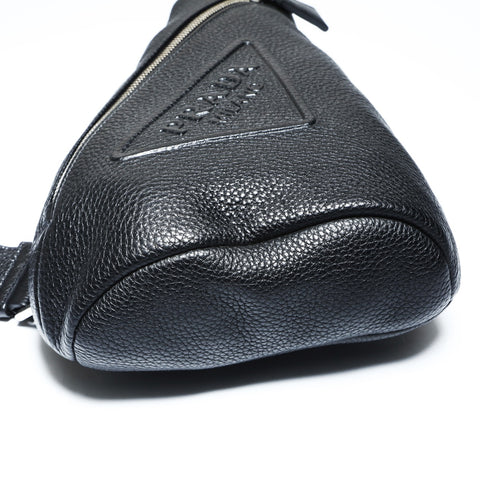PRADA Leather Triangle Logo Body Bag Shoulder Bag black WS25191