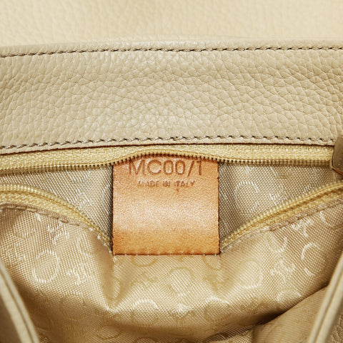 CELINE Schultertasche aus cremefarbenem Leder mit Klappe und einem Gürtel, beige WS25194