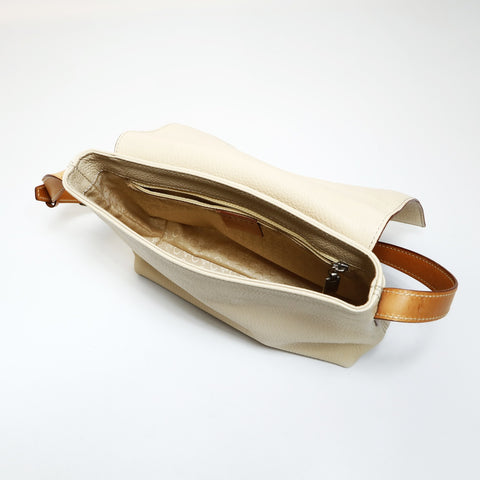 CELINE Off-white leather flap one belt Shoulder Bag beige WS25194