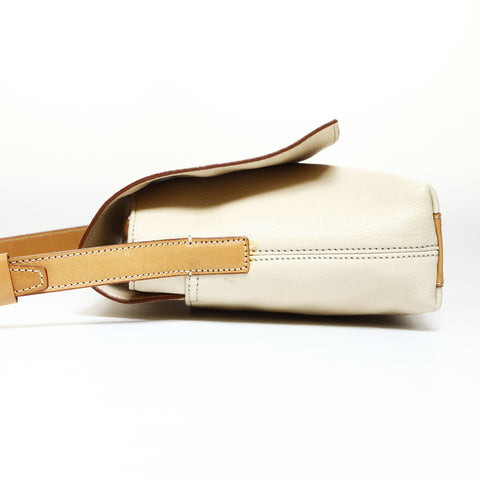 CELINE Off-white leather flap one belt Shoulder Bag beige WS25194