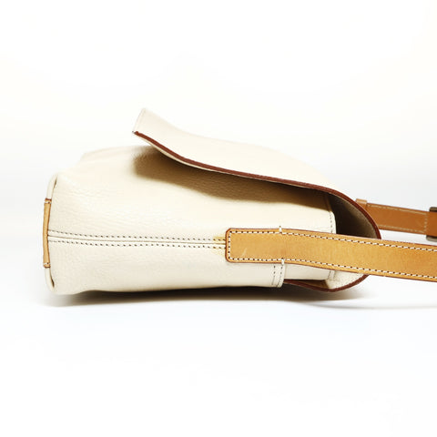 CELINE Off-white leather flap one belt Shoulder Bag beige WS25194