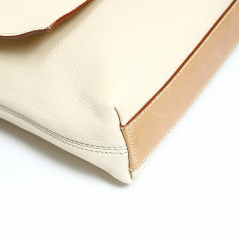 CELINE Off-white leather flap one belt Shoulder Bag beige WS25194