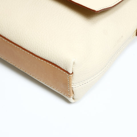 CELINE Off-white leather flap one belt Shoulder Bag beige WS25194