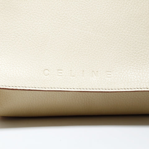 CELINE Off-white leather flap one belt Shoulder Bag beige WS25194