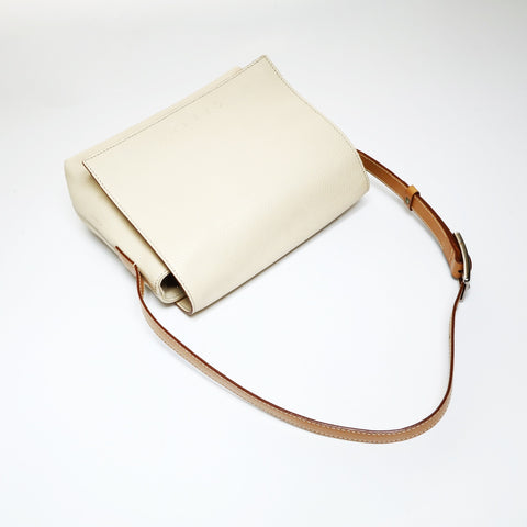 CELINE Off-white leather flap one belt Shoulder Bag beige WS25194