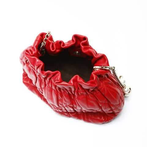 Christian Dior Cannage Mini Pearl Shoulder Bag Red WS25200