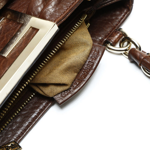 FENDI Leather Chain Mia Shoulder Bag Brown WS25201