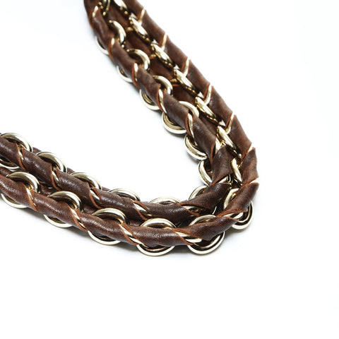 FENDI Leather Chain Mia Shoulder Bag Brown WS25201