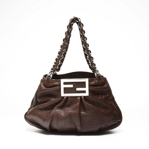 FENDI Leather Chain Mia Shoulder Bag Brown WS25201