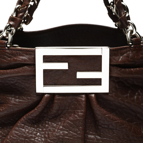 FENDI Leather Chain Mia Shoulder Bag Brown WS25201